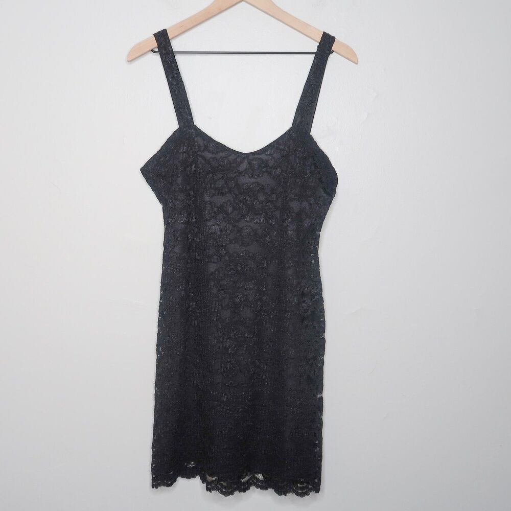 Maryann's Boutique VTG Womens Mini Dress L Black Floral Lace Going Out Event 90s